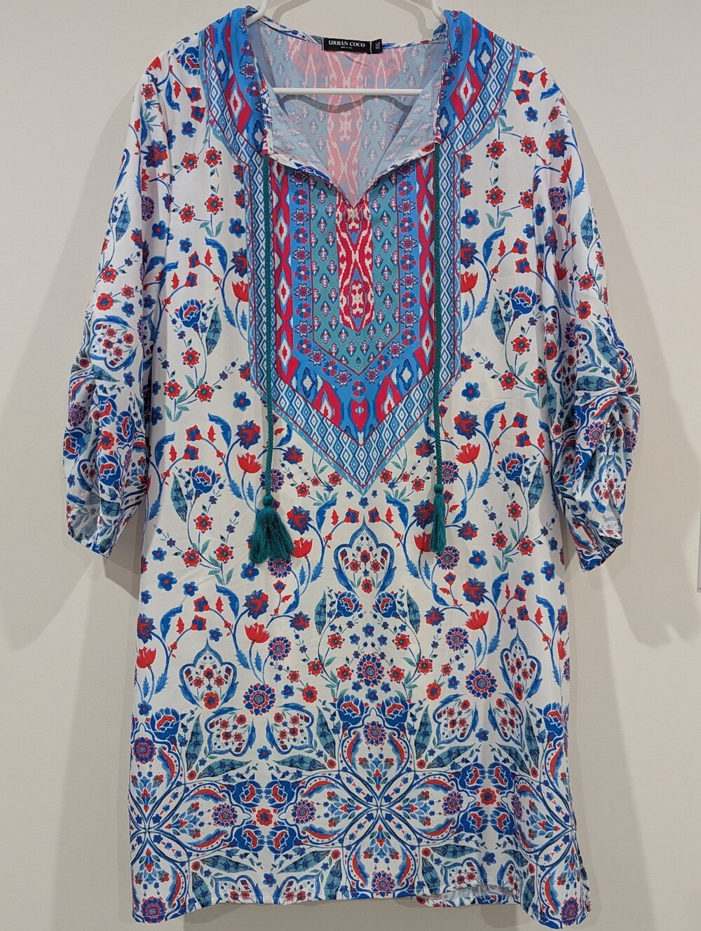 Urban CoCo Blue & Red Floral Tunic Dress